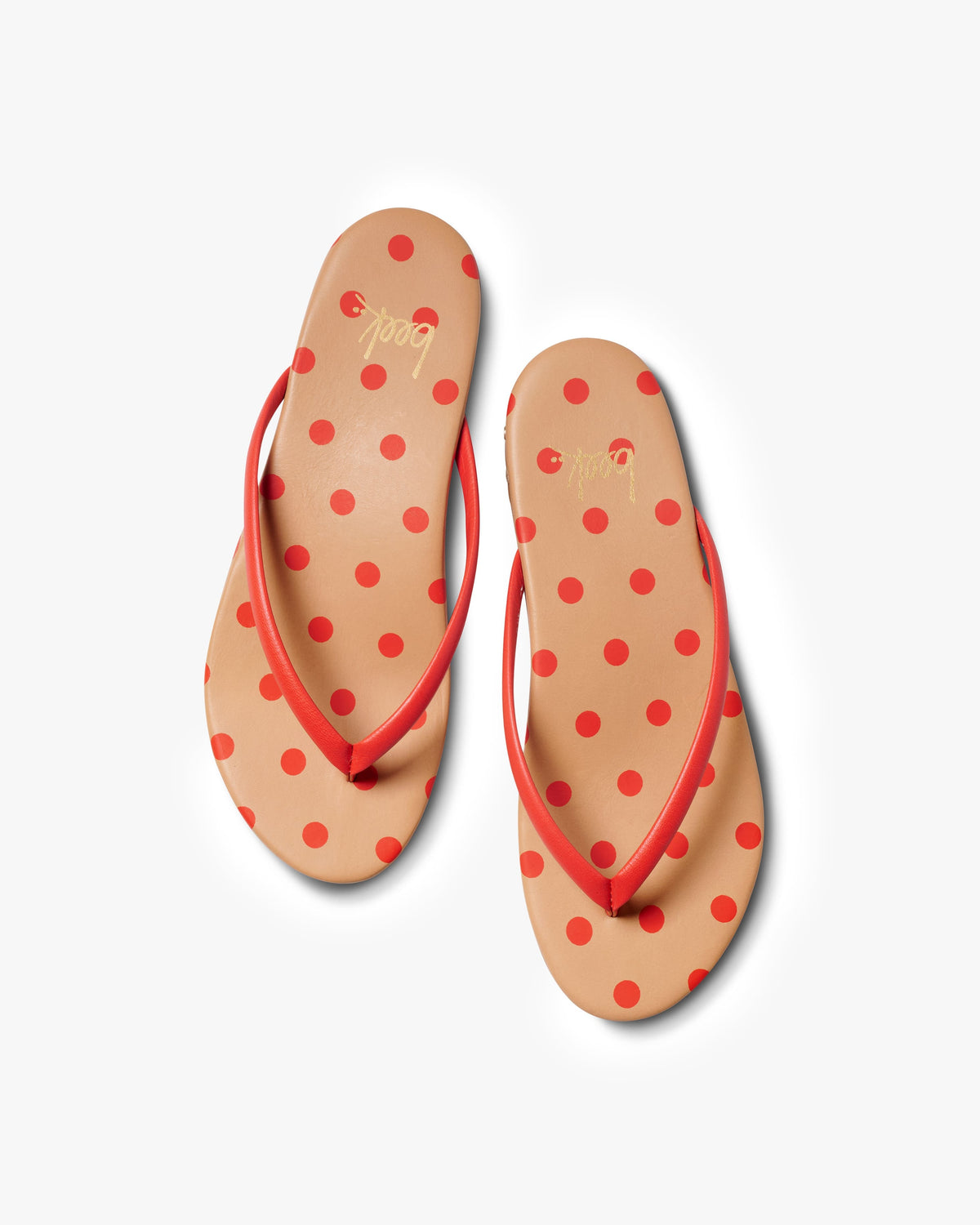 Sunbeam leather flip flop sandal with polka dots in tomato/beach - product top shot