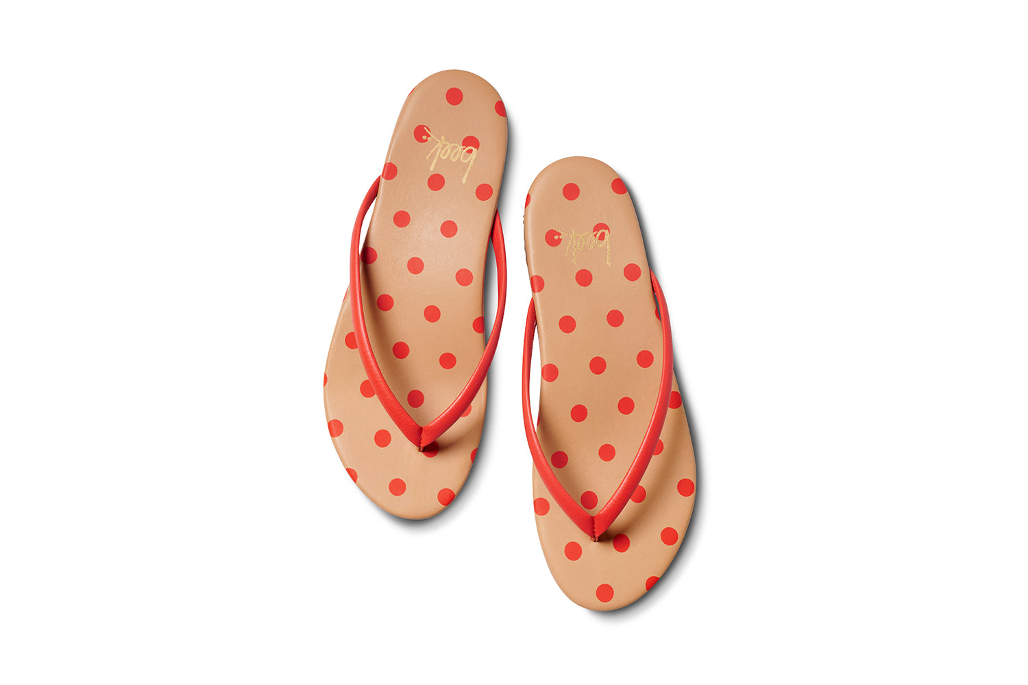 Sunbeam leather flip flop sandal with polka dots in tomato/beach - product top shot