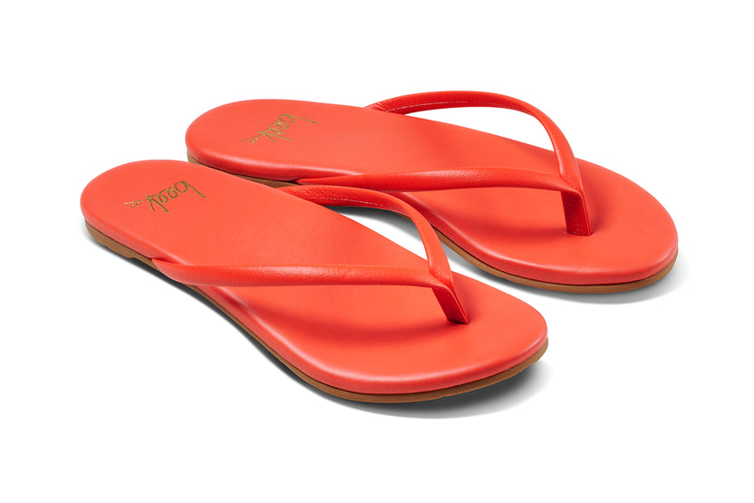 Sunbeam leather flip flop sandals in tomato - product angle shot
