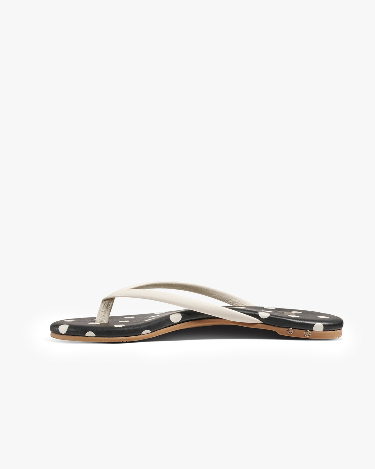 Sunbeam leather flip flop sandal with polka dots in vanilla/black - product side shot