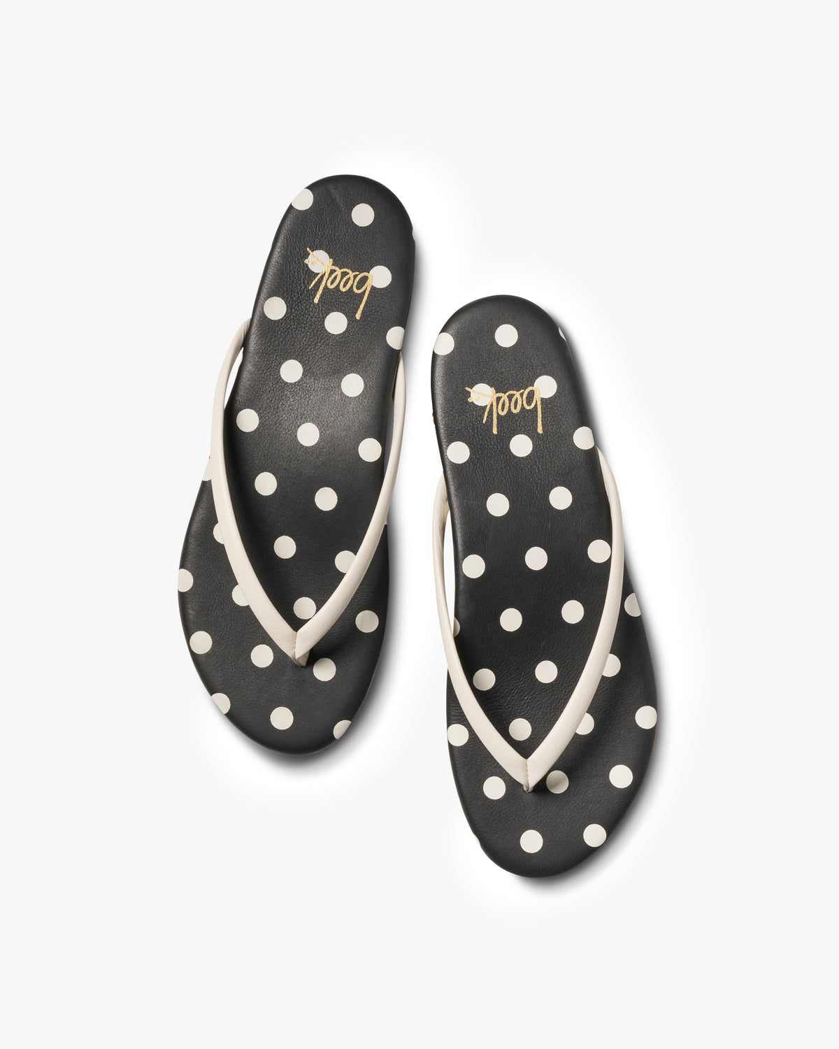 Sunbeam leather flip flop sandal with polka dots in vanilla/black - product top shot