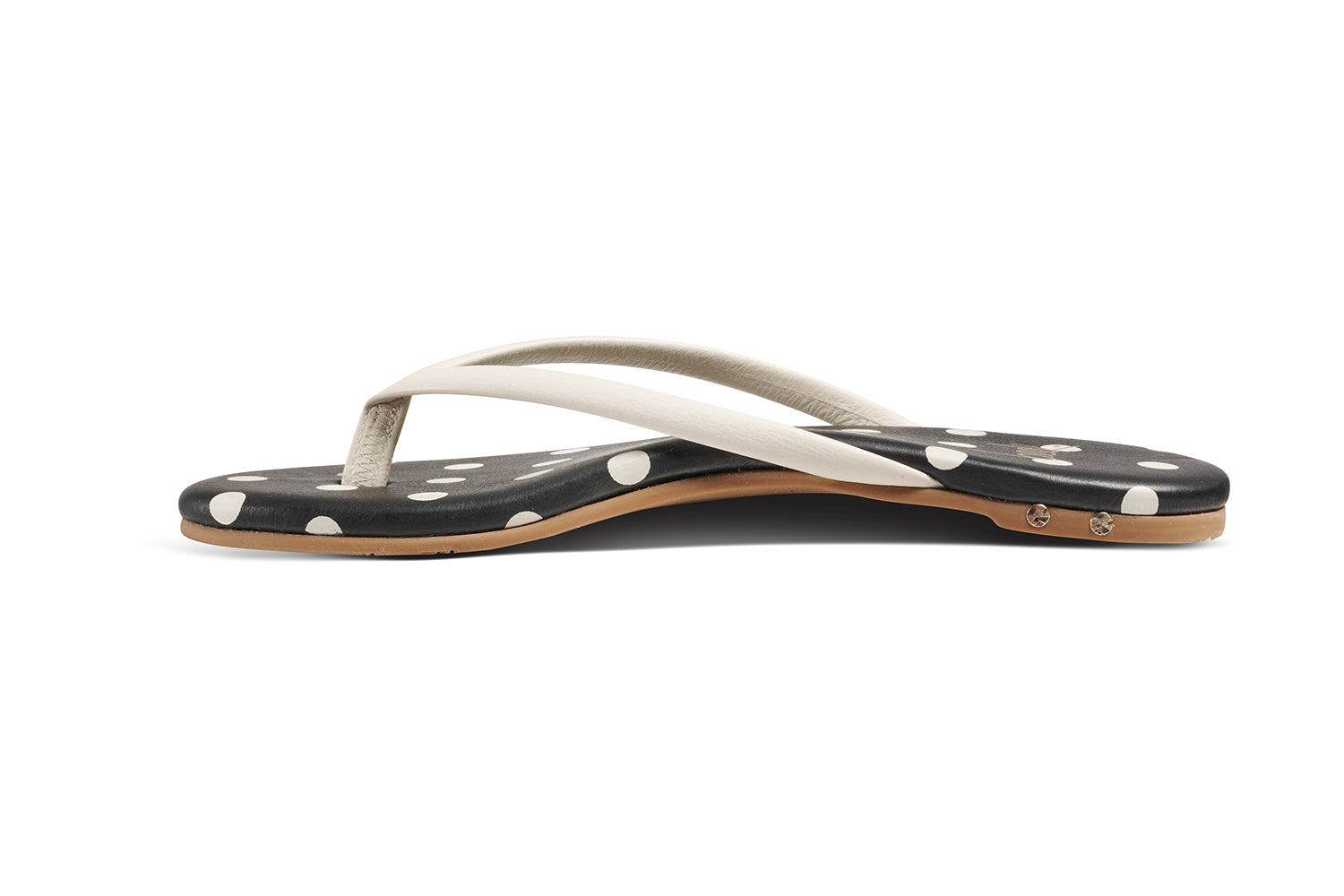 Sunbeam leather flip flop sandal with polka dots in vanilla/black - product side shot