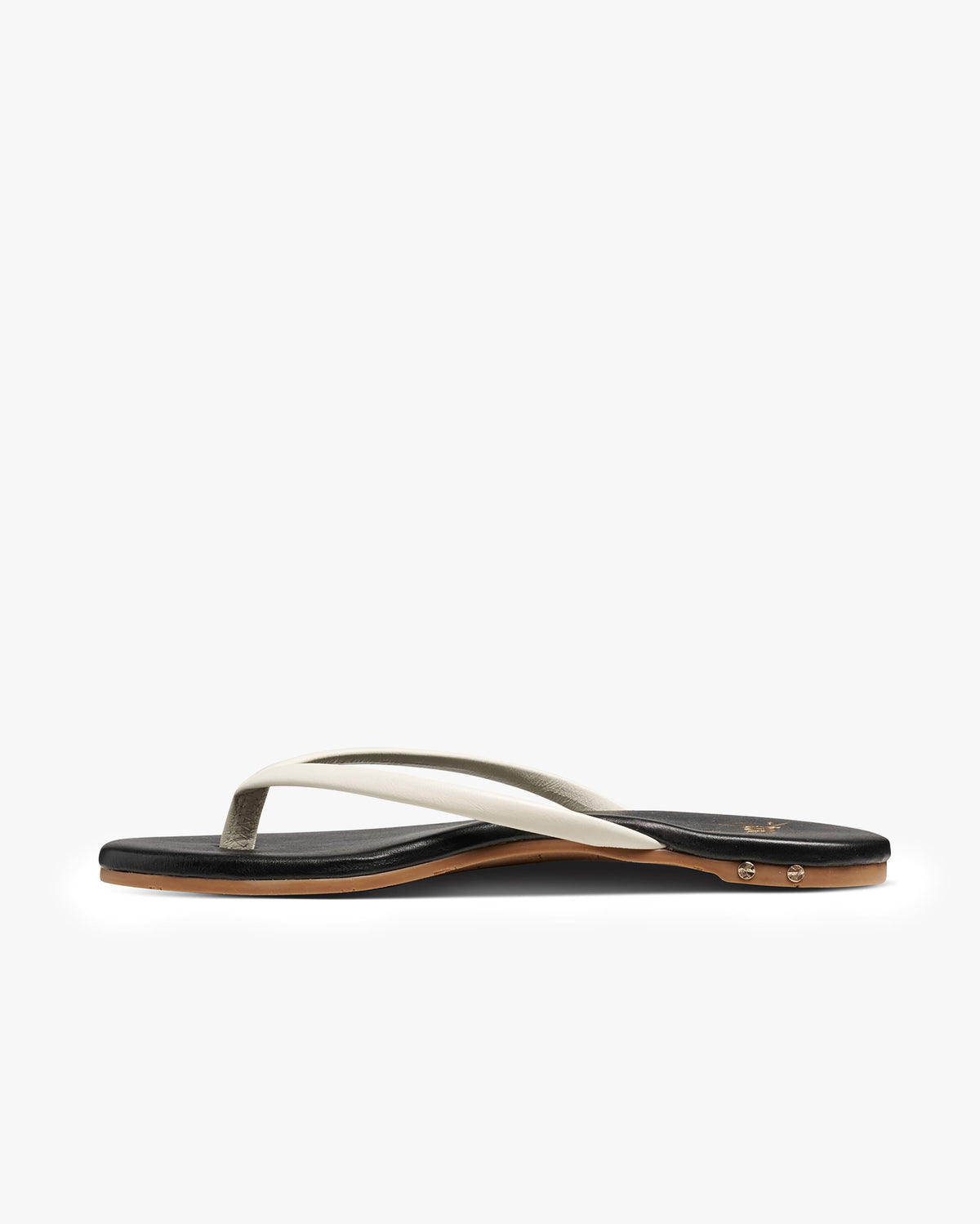 Sunbeam leather flip flop sandal in vanilla/black - product side shot