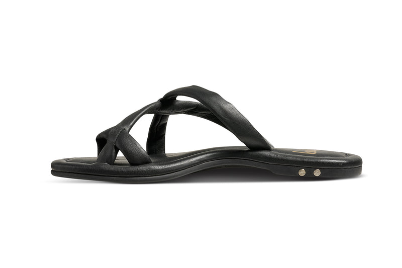 Sungem leather toe-ring sandal in black - product side shot