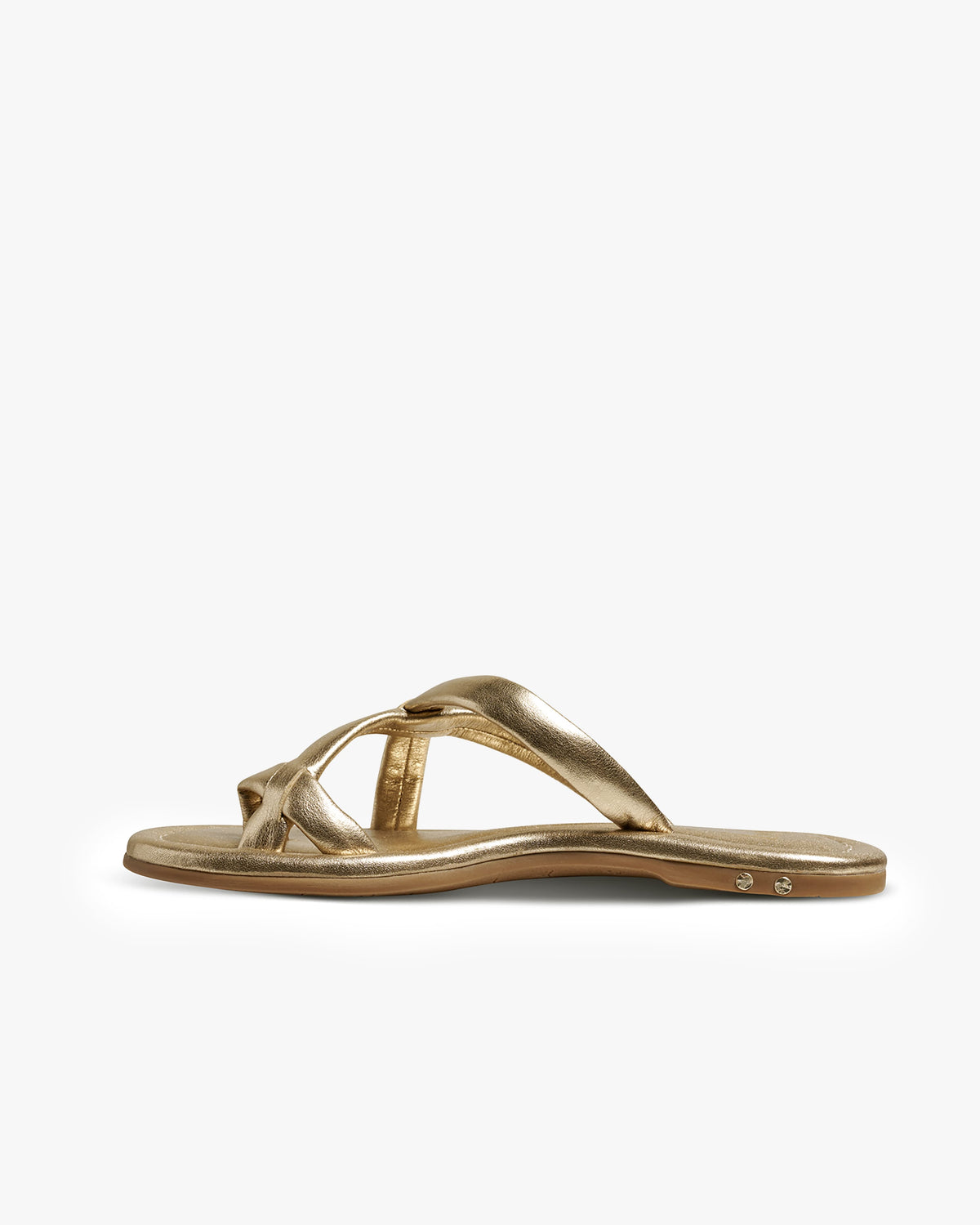 Sungem leather toe-ring sandals in gold - product side shot