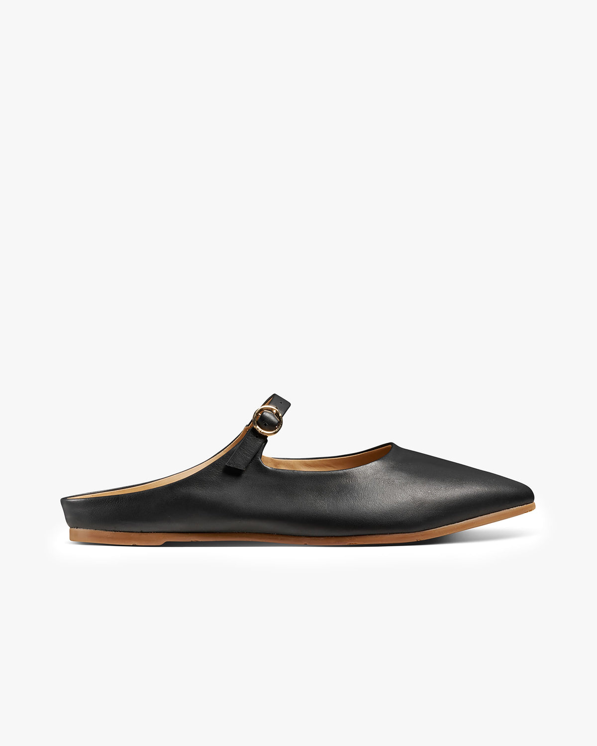 Swallow leather ballet mule in black - product inside side shot