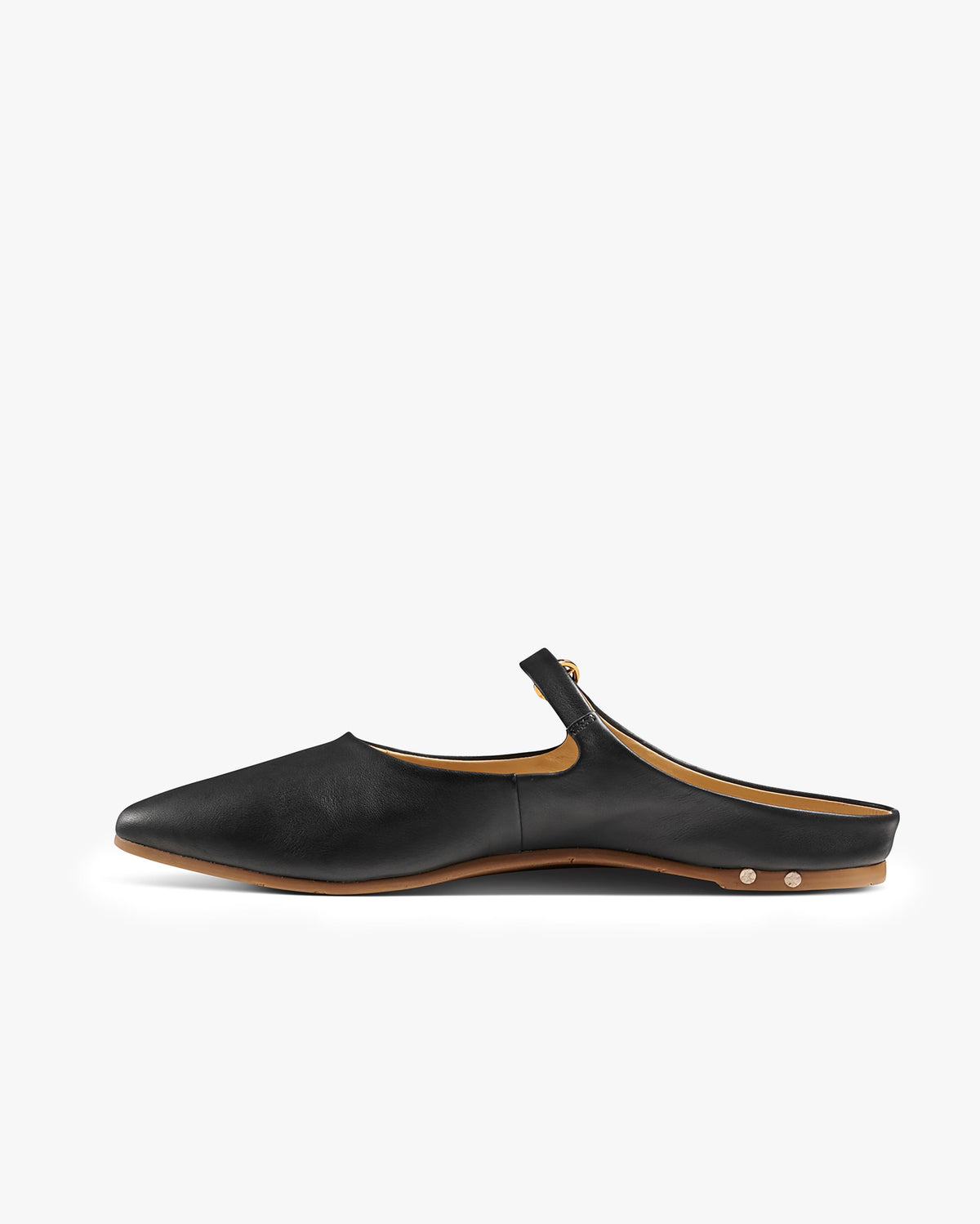 Swallow leather ballet mule in black - product inside side shot