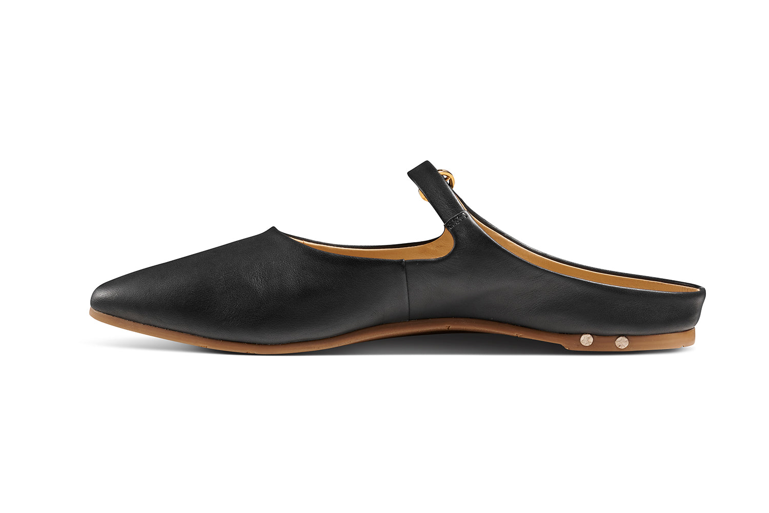 Swallow leather ballet mule in black - product inside side shot