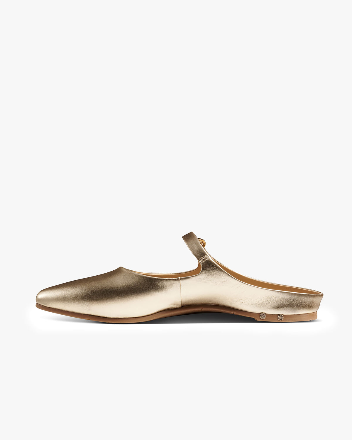 Swallow leather ballet mule in gold - product side shot