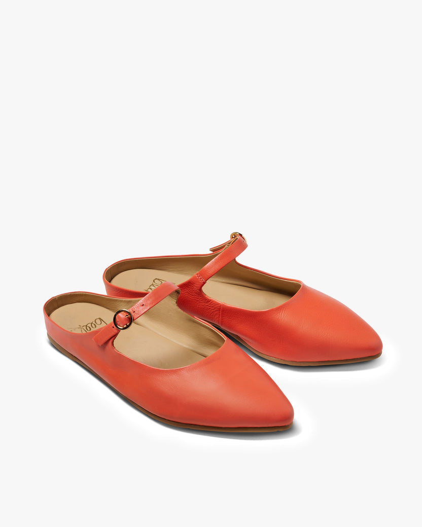 Swallow leather ballet mule in tomato - product angle shot