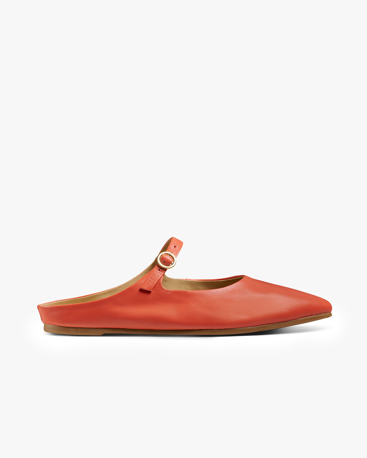 Swallow leather ballet mule in tomato - product side shot