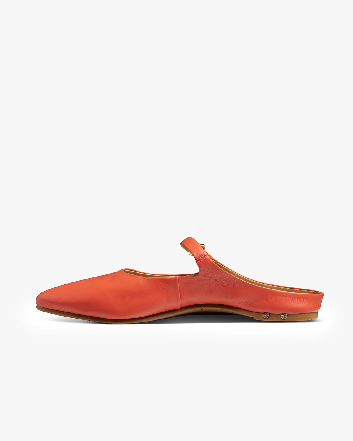 Swallow leather ballet mule in tomato - product side shot