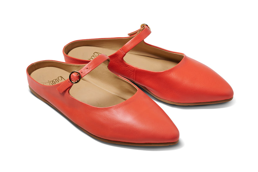 Swallow leather ballet mule in tomato - product angle shot