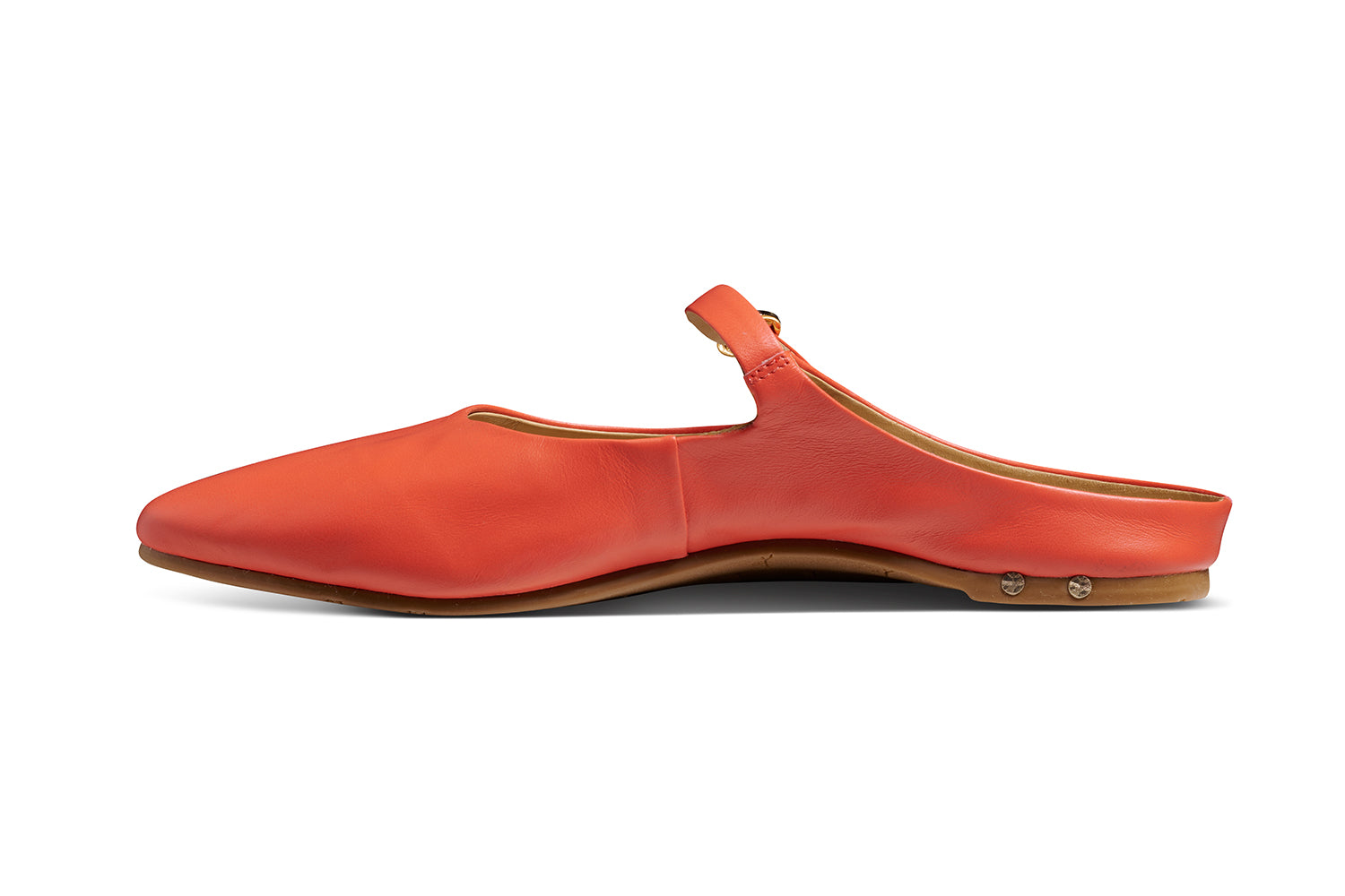 Swallow leather ballet mule in tomato - product side shot