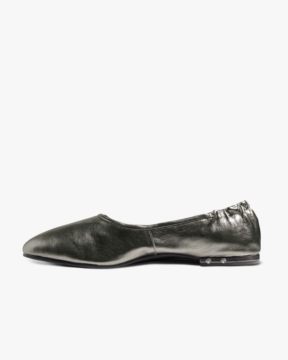 Swan leather ballet flat in gunmetal - product side shot