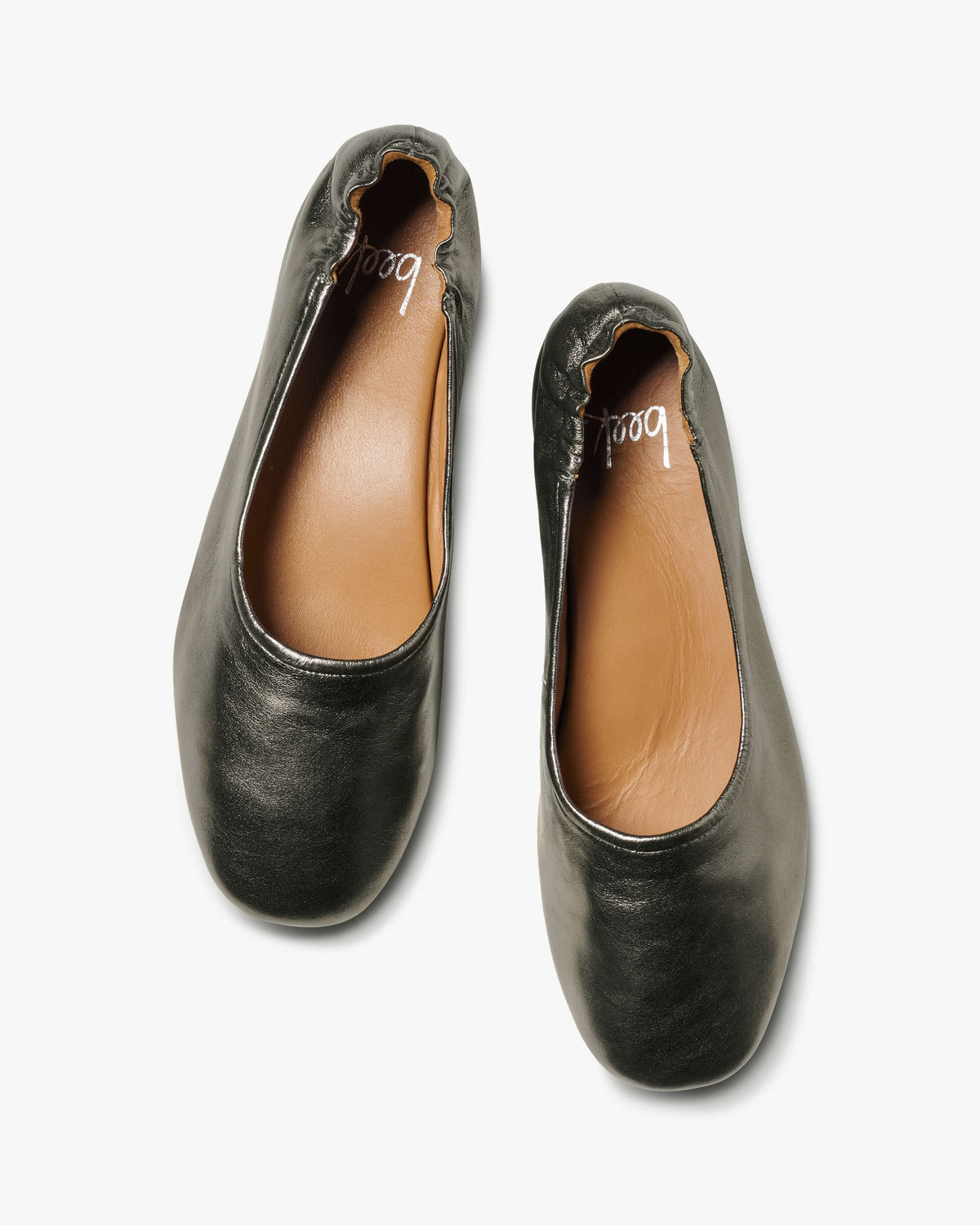 Swan leather ballet flat in gunmetal - product top shot