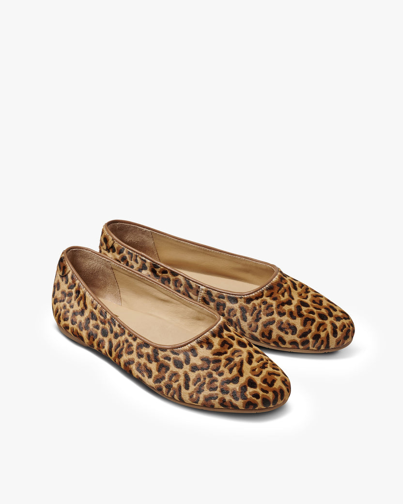 Swiftlet calf-hair and leather ballet slipper in leopard - product angle shot