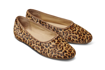 Swiftlet calf-hair and leather ballet slipper in leopard - product angle shot