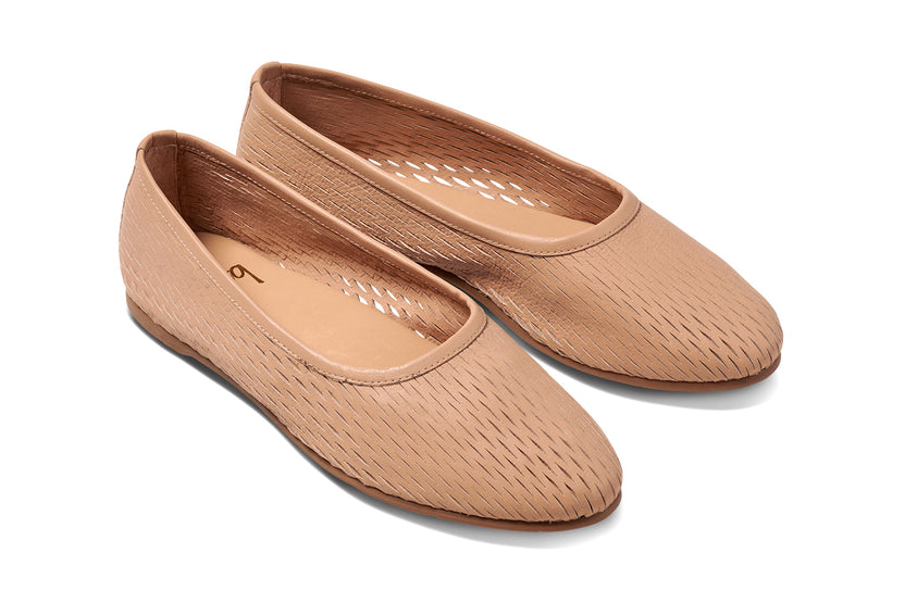 Swiftlet Perforated leather ballet slipper in beach - product angle shot