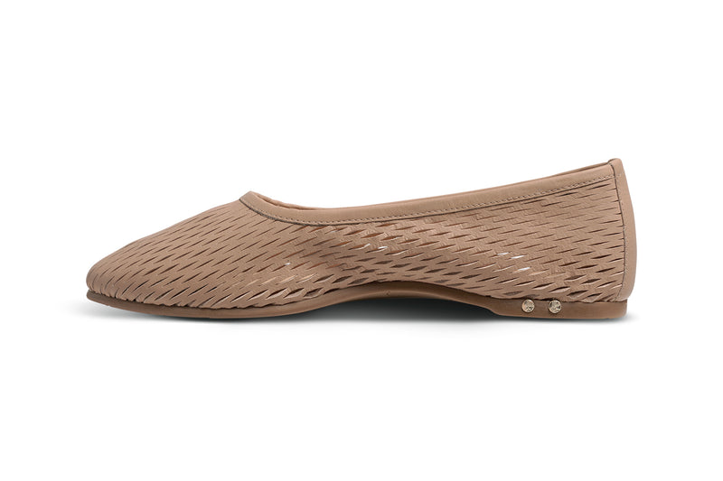 Swiftlet Perforated leather ballet slipper in beach - product side shot