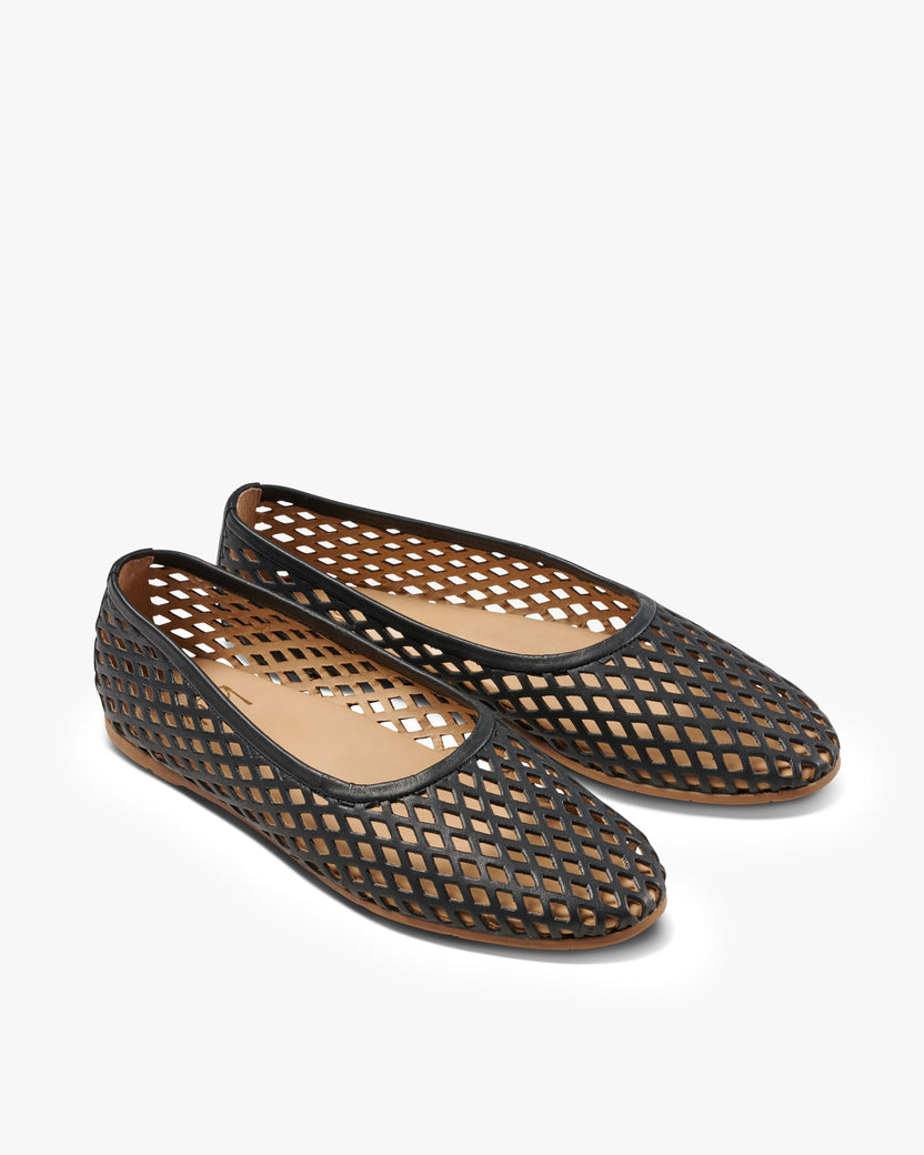 Swiftlet Perf leather ballet slipper in black - product angle shot