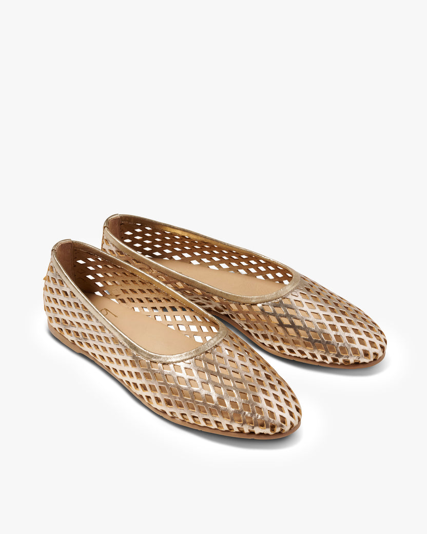 Swiftlet Perf leather ballet slipper in gold - product angle shot