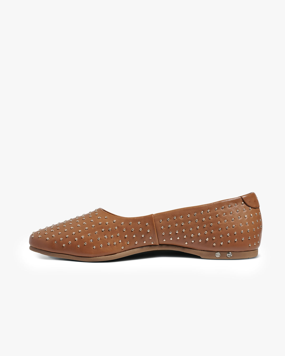 Swiftlet Stud leather ballet shoes with gold studs in tan - product side shot