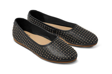 Swiftlet Stud leather ballet shoes with gold studs in black - product angle shot