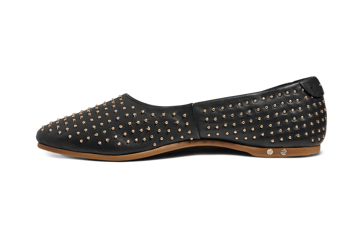 Swiftlet Stud leather ballet shoes with gold studs in black - product side shot