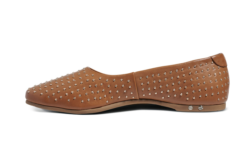 Swiftlet Stud leather ballet shoes with gold studs in tan - product side shot