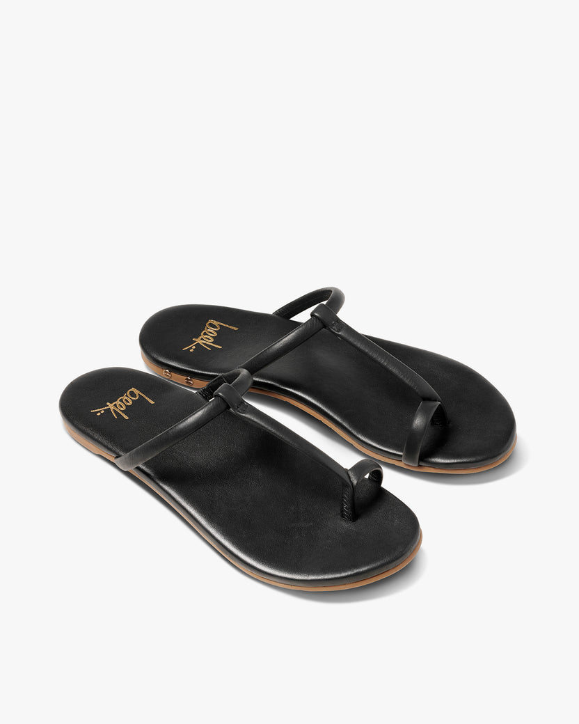 Teebird leather sandal in black - product angle shot