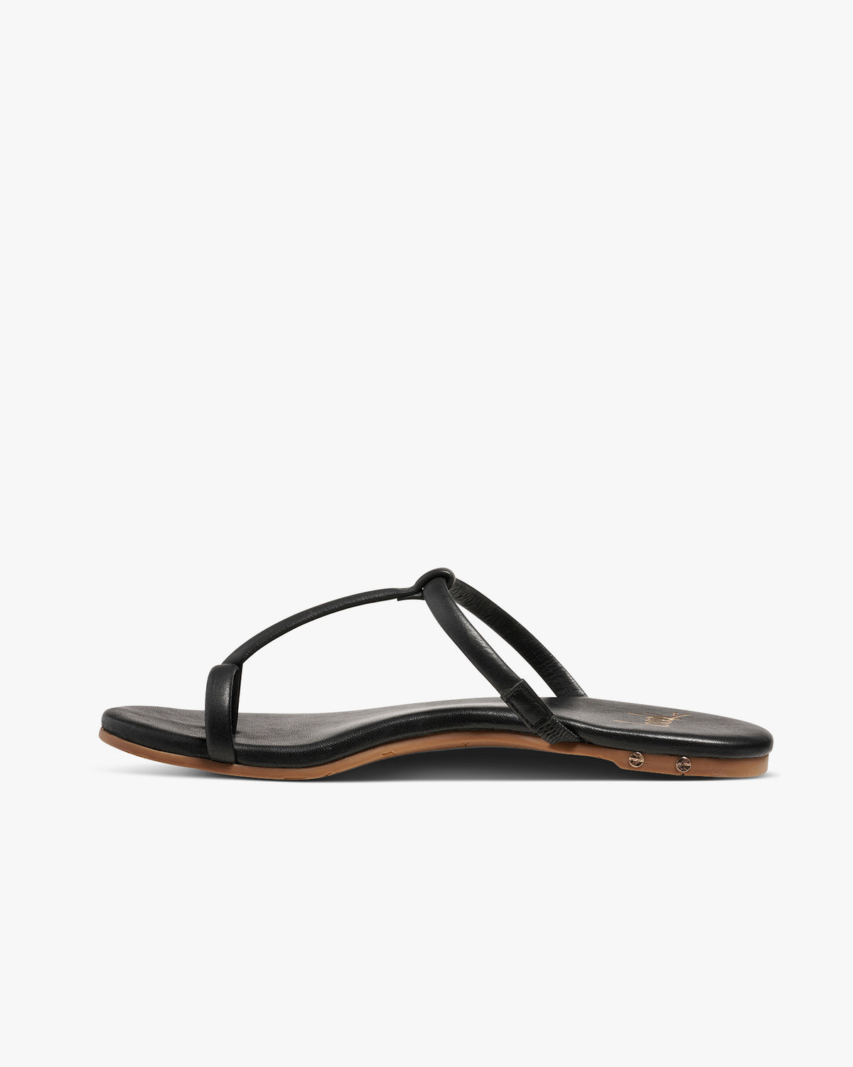 Teebird leather sandal in black - product side shot