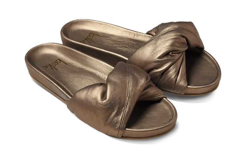Tesia leather slide sandal in mocha - angle shot