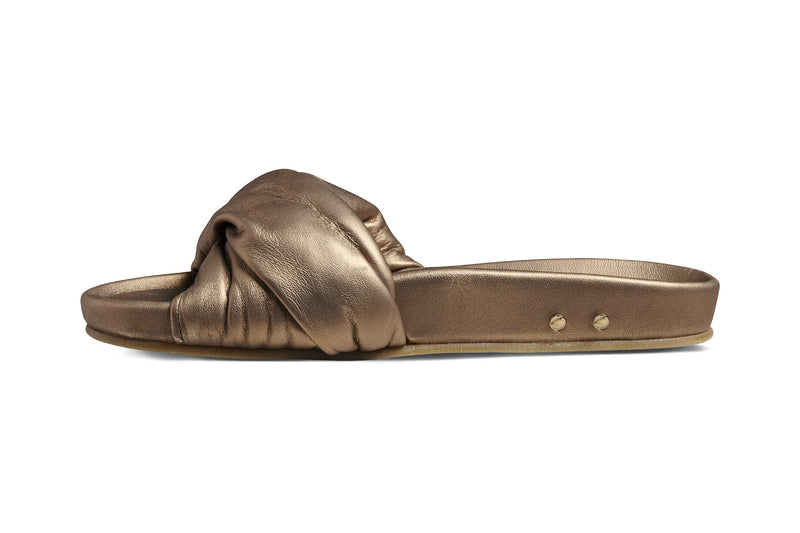 Tesia leather slide sandal in mocha - side shot