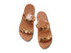 Topaz leather slide sandals in honey with gold accents - product top shot