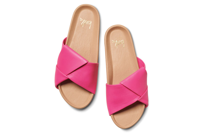 Tori leather slide sandal in azalea/beach - top shot