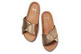 Tori leather slide sandal in gold/beach - top shot
