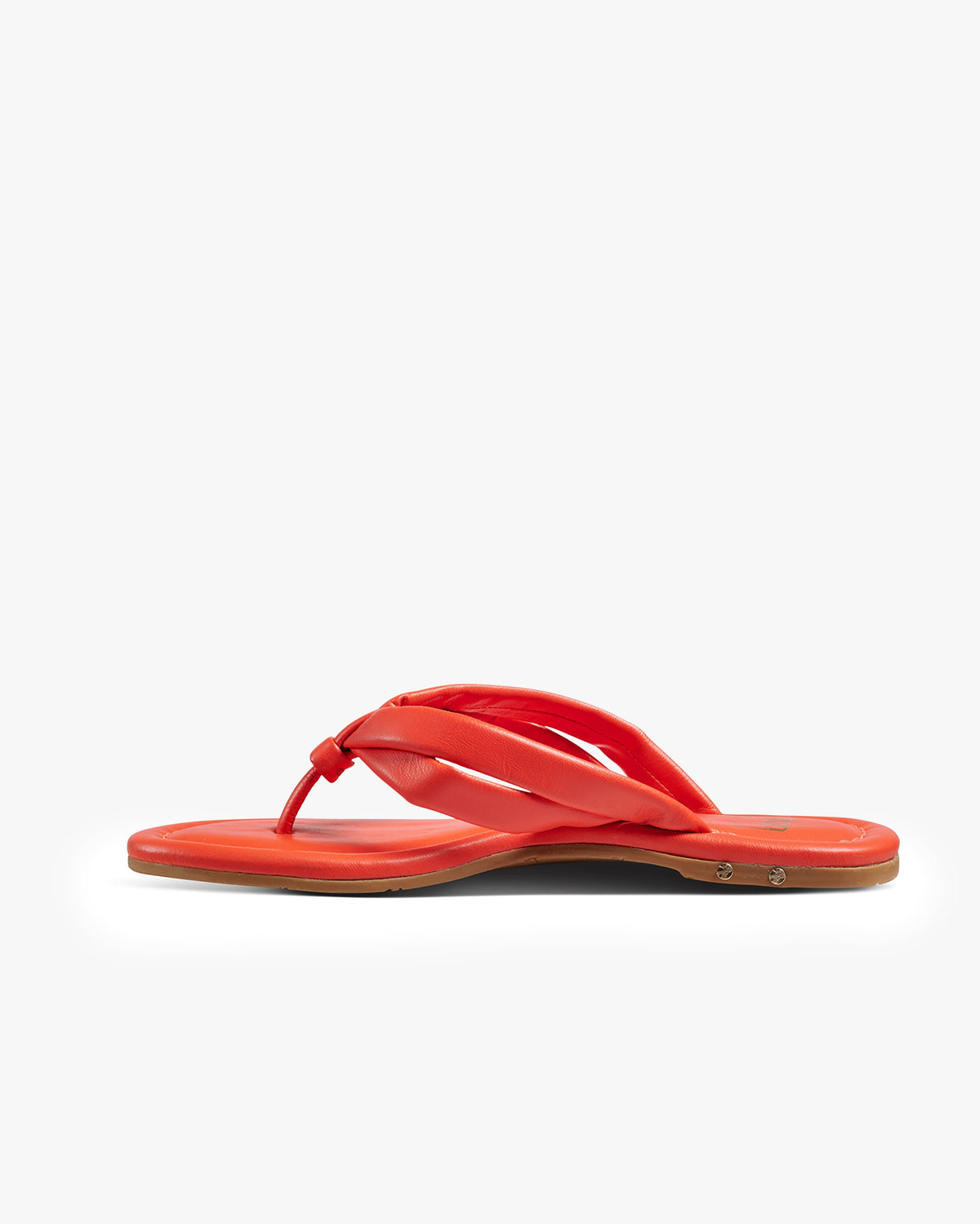 Toucan leather flip flop sandal in tomato - product side shot