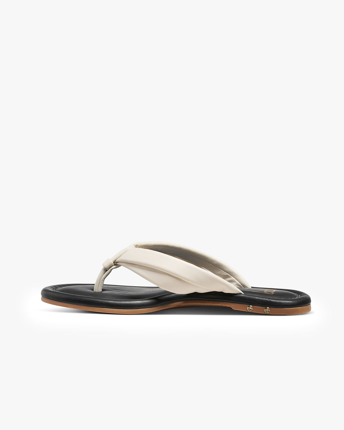 Toucan leather flip flop sandal in vanilla/black - product side shot