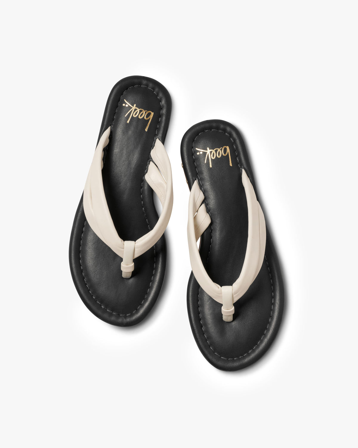 Toucan leather flip flop sandal in vanilla/black - product top shot