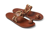 Treepie leather toe ring sandals in cognac - angle shot