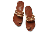 Treepie leather toe ring sandals in cognac - top shot