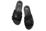 Twistybird leather slide sandal in black - top shot