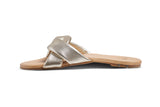Twistybird leather sandals in platinum/beach - side shot