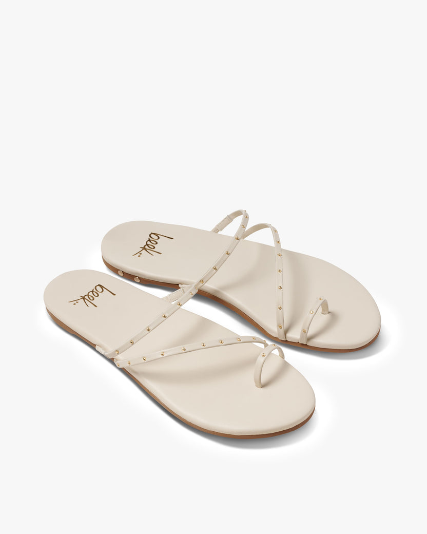 Ula leather slide sandal in vanilla - product angle shot