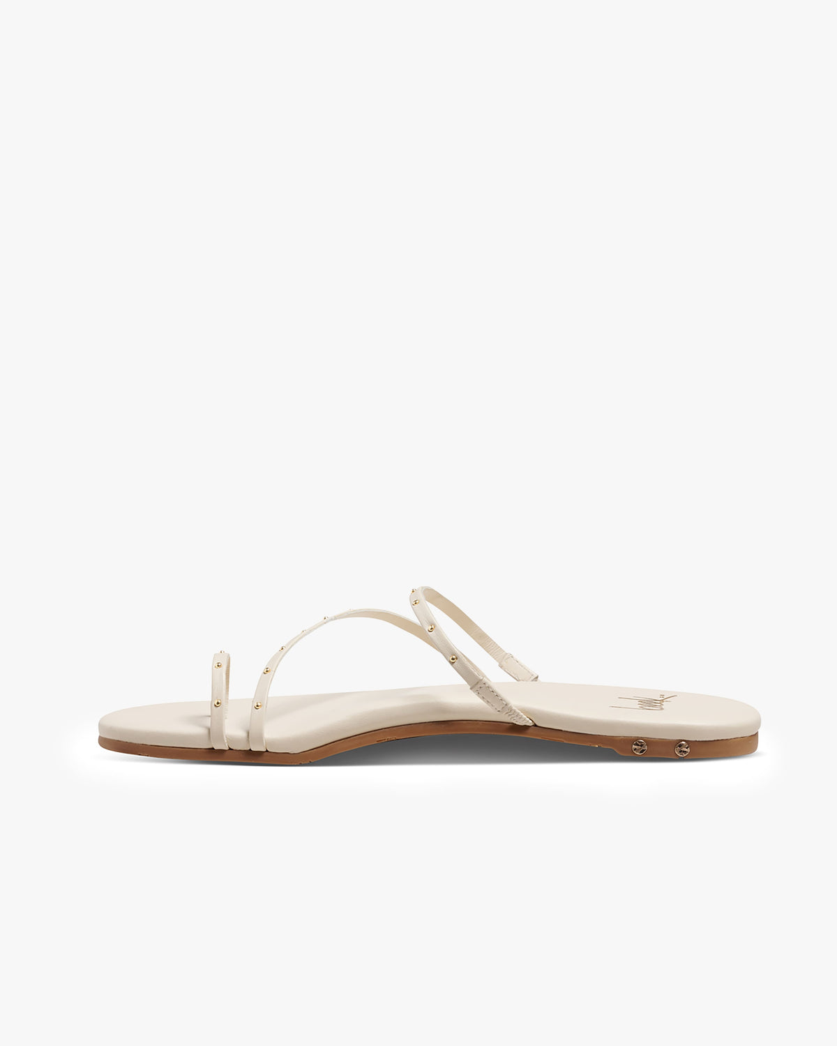 Ula leather slide sandal in vanilla - product side shot