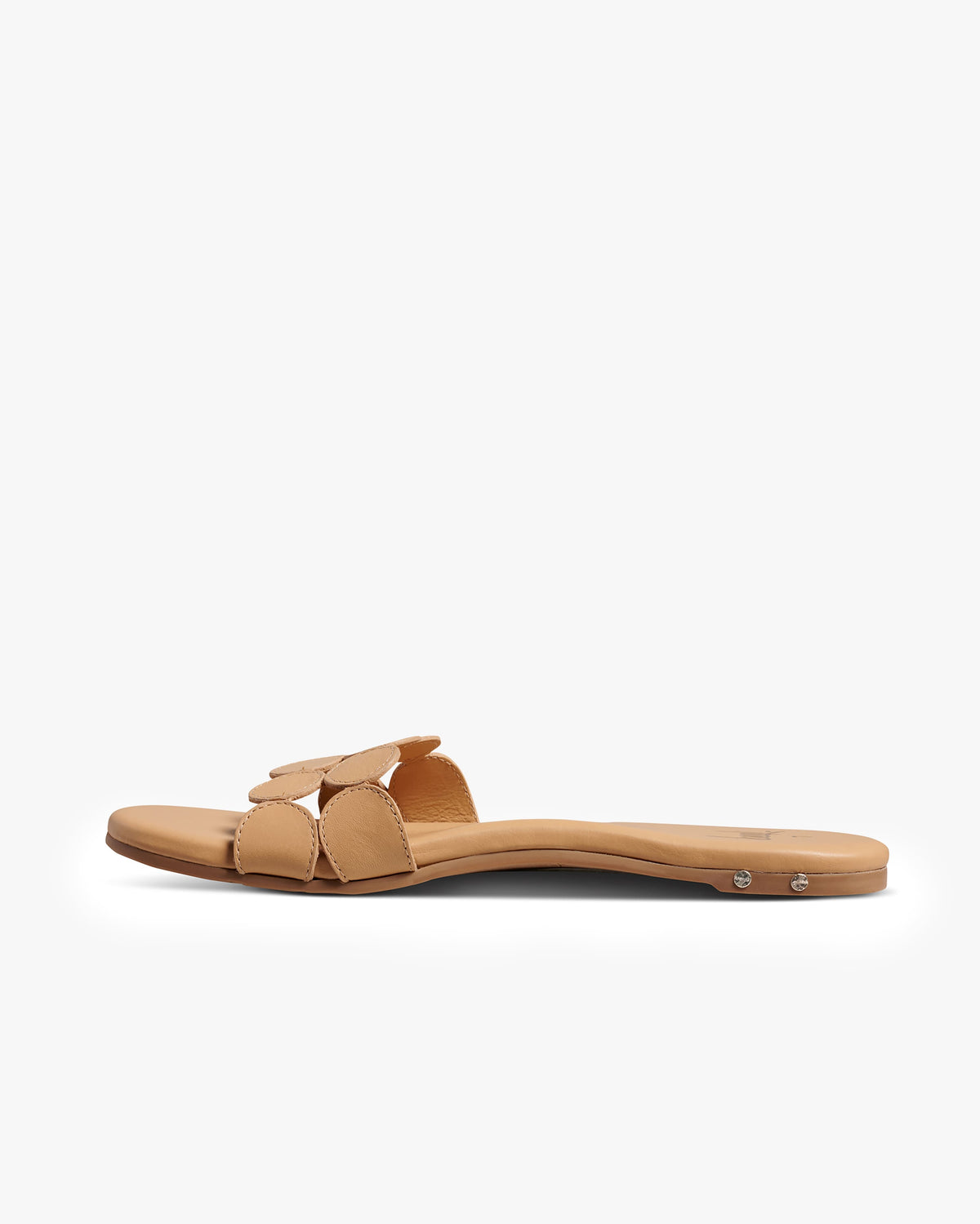 Whirlybird leather slide sandal in beach - product side shot
