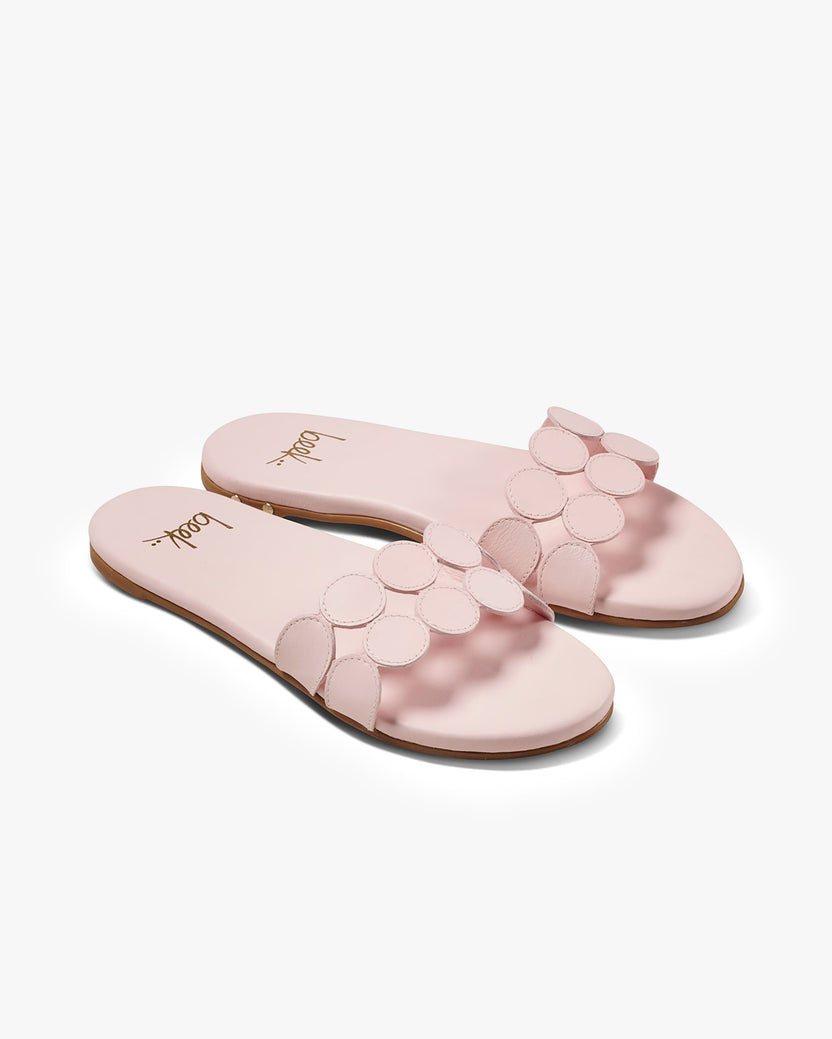 Whirlybird leather slide sandal in blossom- product angle shot