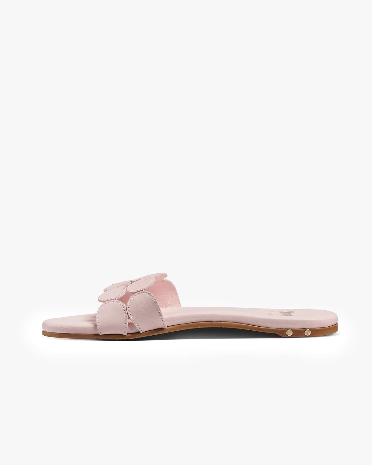 Whirlybird leather slide sandal in blossom - product side shot