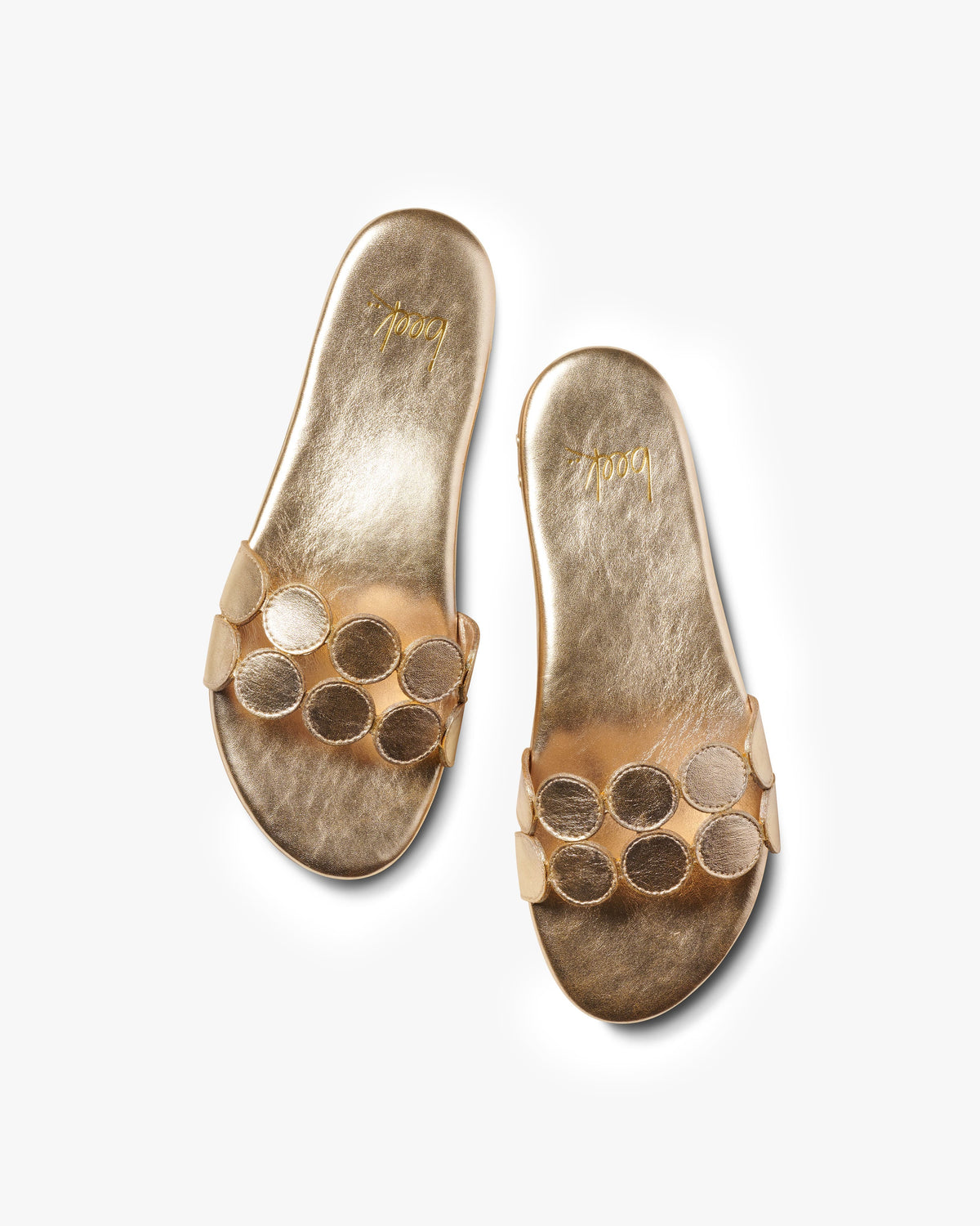 Whirlybird leather slide sandal in gold - product top shot